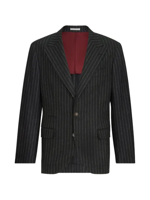 Brunello Cucinelli virgin wool and cashmere chalk stripe flannel deconstructed blazer with large peak lapels and metal buttons Grey MV4407BFD2C003