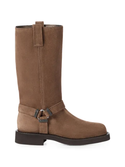Brunello Cucinelli suede biker boots with shiny loops Brown MZSFG3408C9773