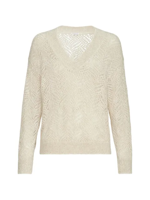 Brunello Cucinelli Dazzling abstract-leaf sweater in mohair and wool Neutrals MRG562502CEZ53