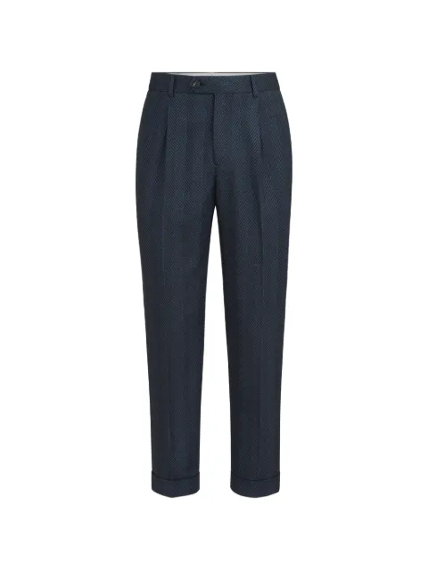 Brunello Cucinelli cashmere and silk Chevron flannel trousers with pleat Blue MV439L00HC010