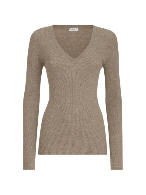 Brunello Cucinelli ribbed-knit V-neck sweater Neutrals M9A822212C4179