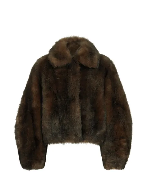 Brunello Cucinelli soft-shearling outerwear jacket with shiny zipper pull Brown MPMTC3804C9997
