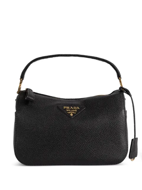 Prada small logo-plaque leather shoulder bag Black 1BC2772DKVVONM