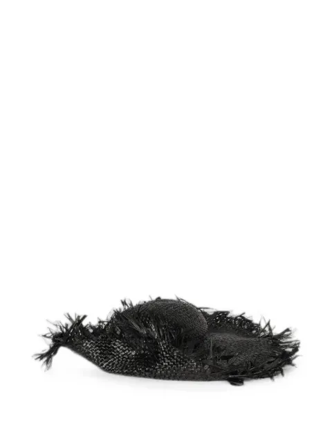 Emporio Armani frayed-edge woven-raffia hat Black EW004044AF23575
