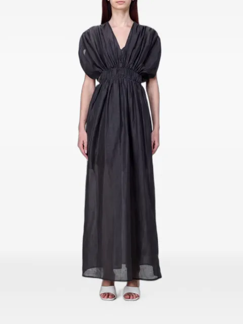 120% Lino elasticated-waist braided-belt maxi dress Grey 33BLIW4PLQ000G494700542