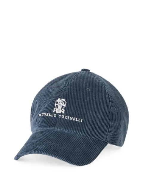 Brunello Cucinelli comfort cotton and cashmere corduroy baseball cap with embroidered logo Blue MY4999850CXX56