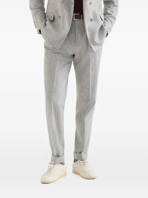 Brunello Cucinelli virgin wool and cashmere chalk stripe flannel trousers with pleat Grey MV440LDPH8C001
