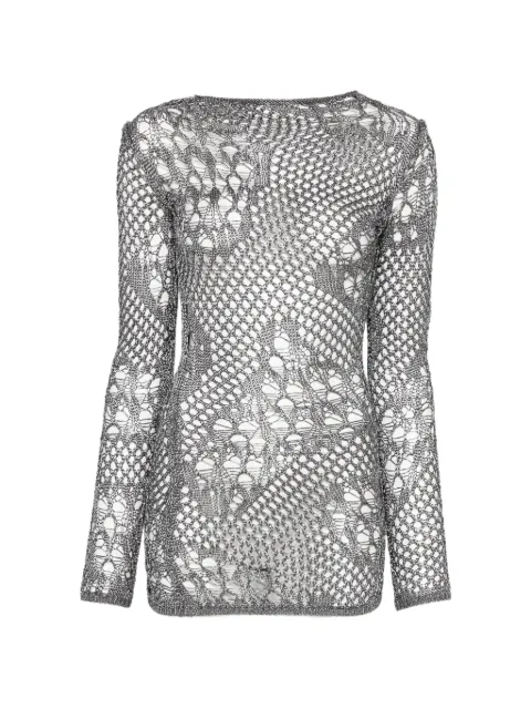 DONDUP open-knit long-sleeve mini dress Silver DA565DDM01043D