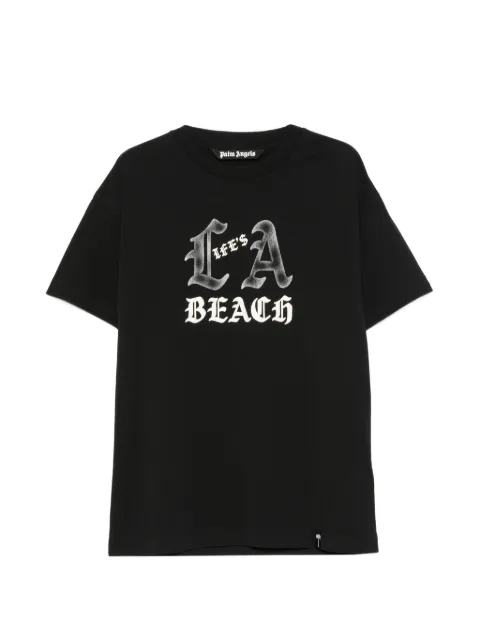 Palm Angels Life's A Beach graphic-print T-shirt Black PAMAA001JR003