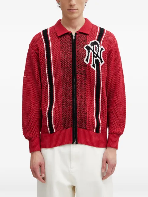 NO PROBLEMO zip-up crochet intarsia-knit cardigan Red NP2002605