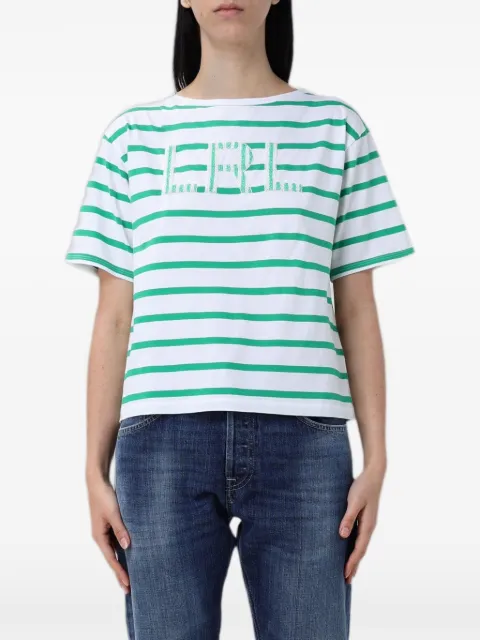 Lauren Ralph Lauren striped logo-patch cotton T-shirt White 200P03752001