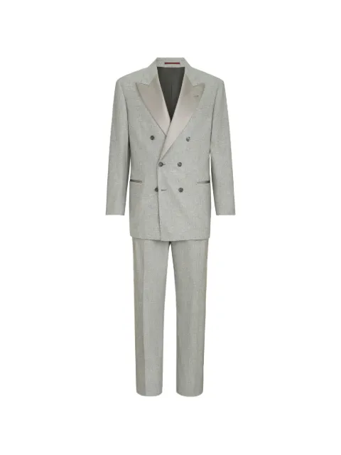 Brunello Cucinelli cashmere and silk lightweight flannel tuxedo: one-and-a-half breasted jacket and trousers with double pleats and waist tabs Grey MR436AS38CH910