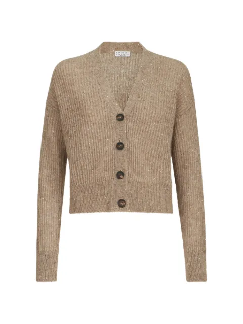 Brunello Cucinelli mohair, cotton and wool Diamond yarn English rib cardigan Neutrals MPG737816C3592