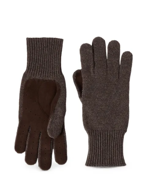 Brunello Cucinelli cashmere knit gloves with suede palm Brown M2292118CAE38
