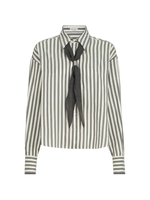 Brunello Cucinelli striped silk poplin shirt with virgin wool foulard White MG702M2X26C004