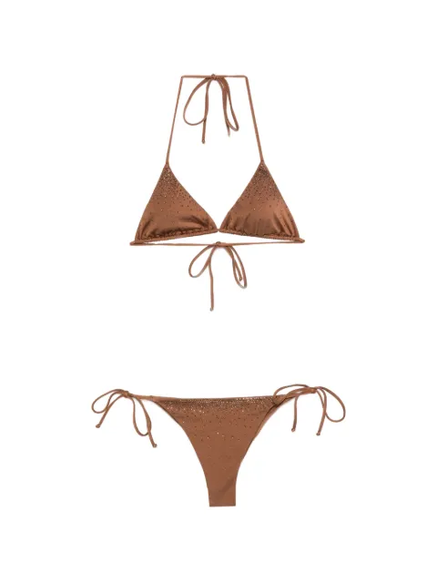 MC2 Saint Barth crystal-embellished halterneck bikini Brown ANNA001MRL0001