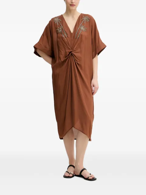 Lola Casademunt bead-embellished twist-front midi dress Brown LS2616010