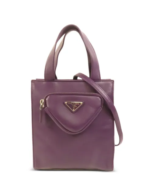 Prada Pre-Owned triangle-pouch leather tote bag Purple 1BG418