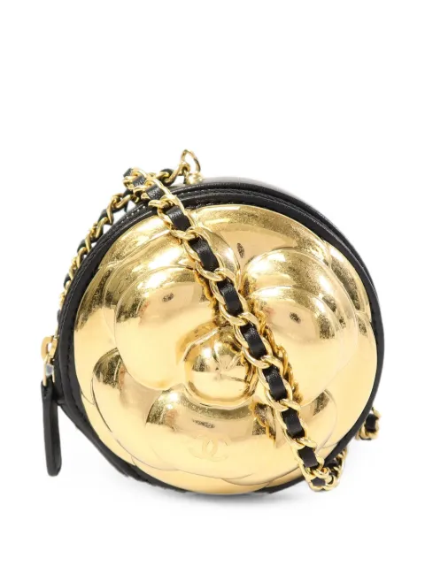 CHANEL Pre-Owned Camellia chain mini bag Black GOLDCAMELLIABAG