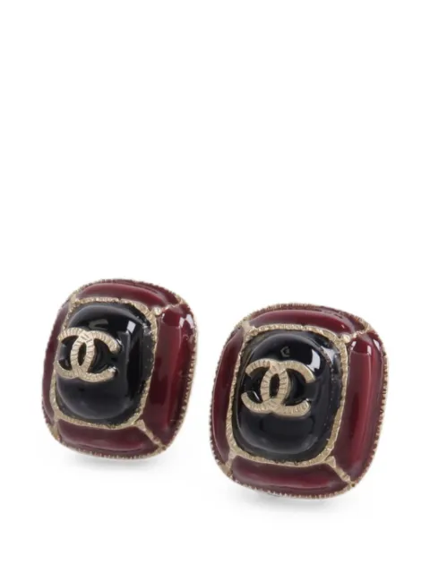 CHANEL Pre-Owned CC enamel earrings Gold EARRING