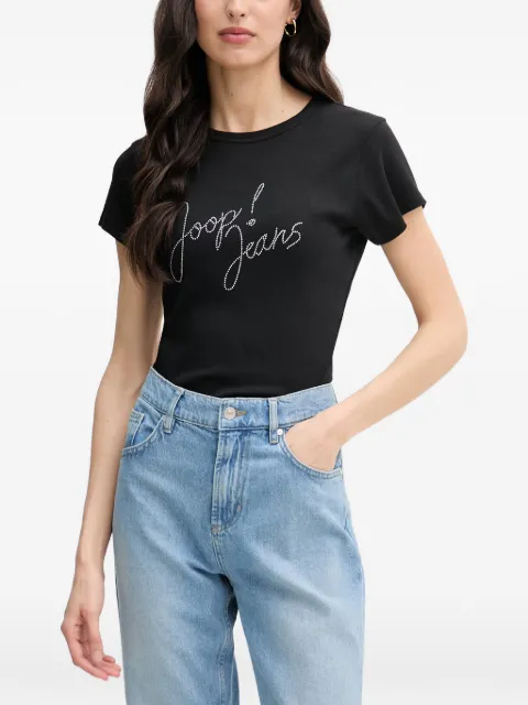 Joop! Tineta rhinestone-logo ribbed T-shirt Black 30102094