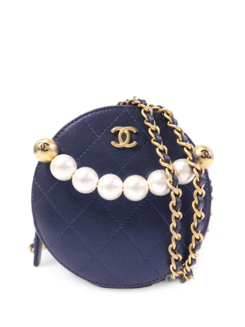 CHANEL Pre-Owned CC pearl-embellished crossbody bag Blue CHAINSHOULDER