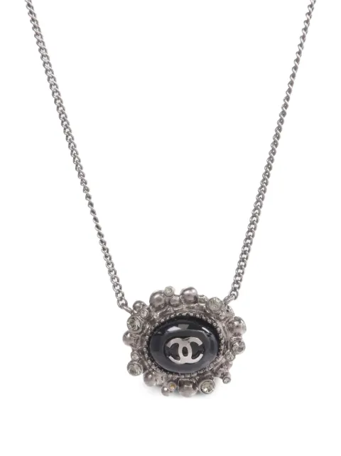 CHANEL Pre-Owned CC crystal and stone necklace Silver BLACKSTONENECKLACE