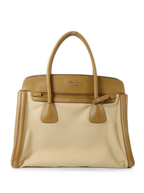 Prada Pre-Owned leather canvas tote bag Neutrals HANDBAG