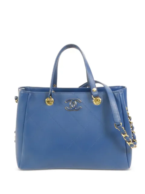 CHANEL Pre-Owned CC diamond-quilted tote bag Blue CHAINSHOULDER