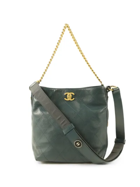 CHANEL Pre-Owned CC turn-lock quilted calfskin shoulder bag Green A57573