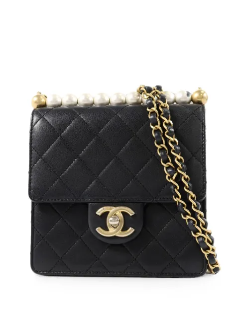 CHANEL Pre-Owned matelassé pearl-chain shoulder bag Black AS0584