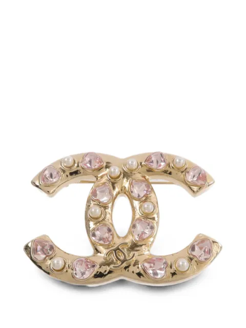 CHANEL Pre-Owned CC heart-crystal brooch Gold AB8219