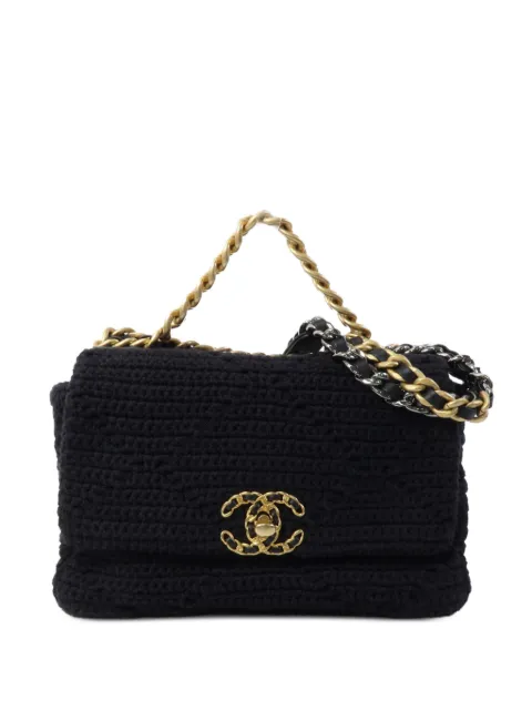 CHANEL Pre-Owned medium Chanel 19 chain-strap cotton shoulder bag Black CHANEL19MEDIUM
