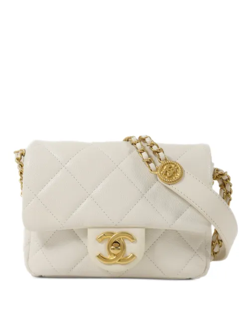 CHANEL Pre-Owned mini Coins Flap quilted CC turn-lock shoulder bag White AS3368