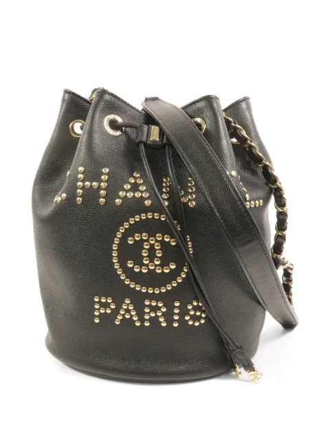 CHANEL Pre-Owned CC logo-detail studded bucket bag Black AS1045