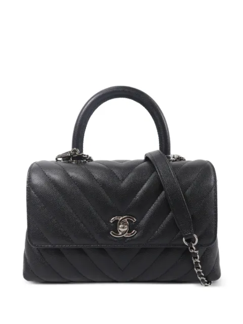 CHANEL Pre-Owned small Coco Handle chevron-quilted tote bag Black A92990