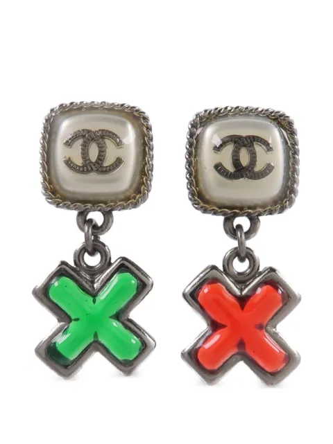 CHANEL Pre-Owned CC cross-drop earrings Red EARRING
