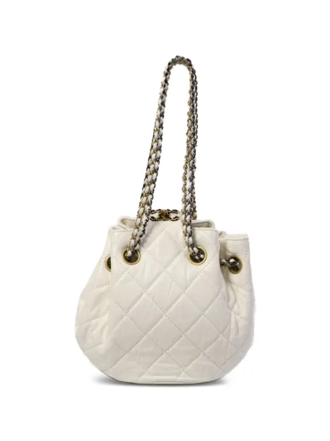 CHANEL Pre-Owned quilted drawstring mini bag White AS2984