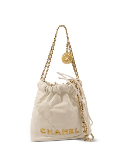 CHANEL Pre-Owned 22 Mini leather bucket bag White AS3980