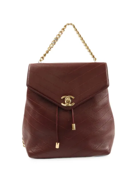 CHANEL Pre-Owned CC chevron-quilted backpack Red BACKPACK