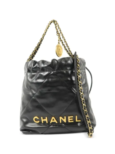 CHANEL Pre-Owned mini 22 leather tote bag Black AS3980