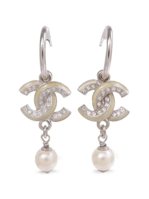 CHANEL Pre-Owned CC faux-pearl drop earrings Silver EARRING