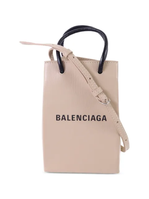Balenciaga Pre-Owned logo-print leather phone holder bag Neutrals 593826