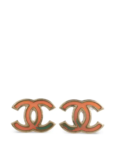 CHANEL Pre-Owned CC-logo enamel stud earrings Gold EARRINGS