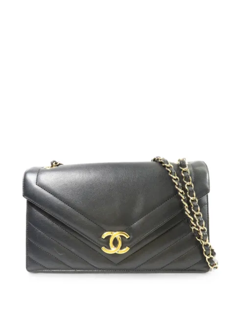 CHANEL Pre-Owned large Chevron Envelope Flap crossbody bag Black AS0027