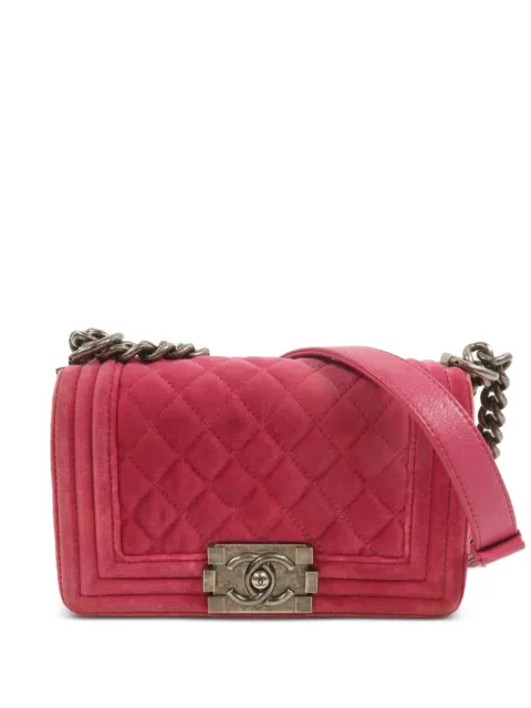 CHANEL Pre-Owned 20 Boy Diamond-quilted velvet shoulder bag Pink A67085