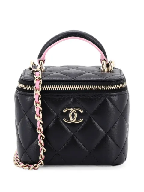 CHANEL Pre-Owned Classic Top Handle Vanity Case with Chain Quilted Lambskin Mini crossbody bag Black NJEFHKDFWKFQM533