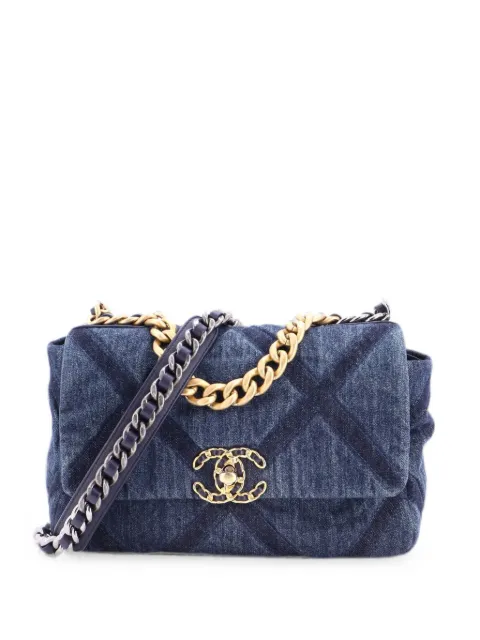 CHANEL Pre-Owned 19 Flap Bag Quilted Denim Medium shoulder bag Blue INR5U1VX372P8RNE