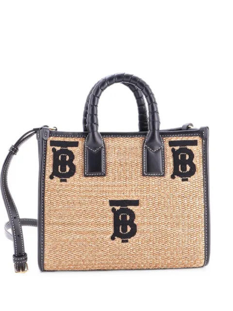Burberry Pre-Owned Freya Shopping Embroidered Raffia with Leather Mini tote bag Black GL3NKUF7ZG5N0NA5