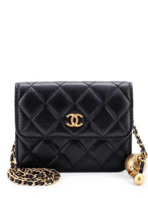 CHANEL Pre-Owned Pearl Crush Flap Clutch with Chain Quilted Lambskin Mini crossbody bag Black T8B096C76SYVAC45